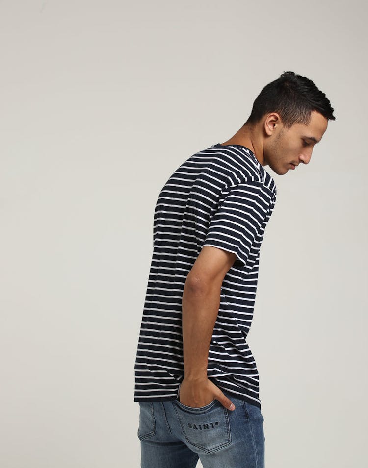 AS Colour Staple Stripe Tee Navy/White