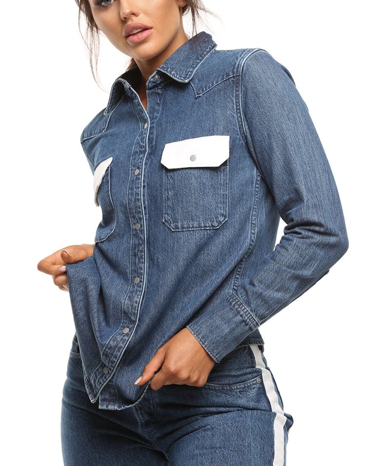 Calvin Klein Women's Western Lean Contrast Shirt Dark Blue/White