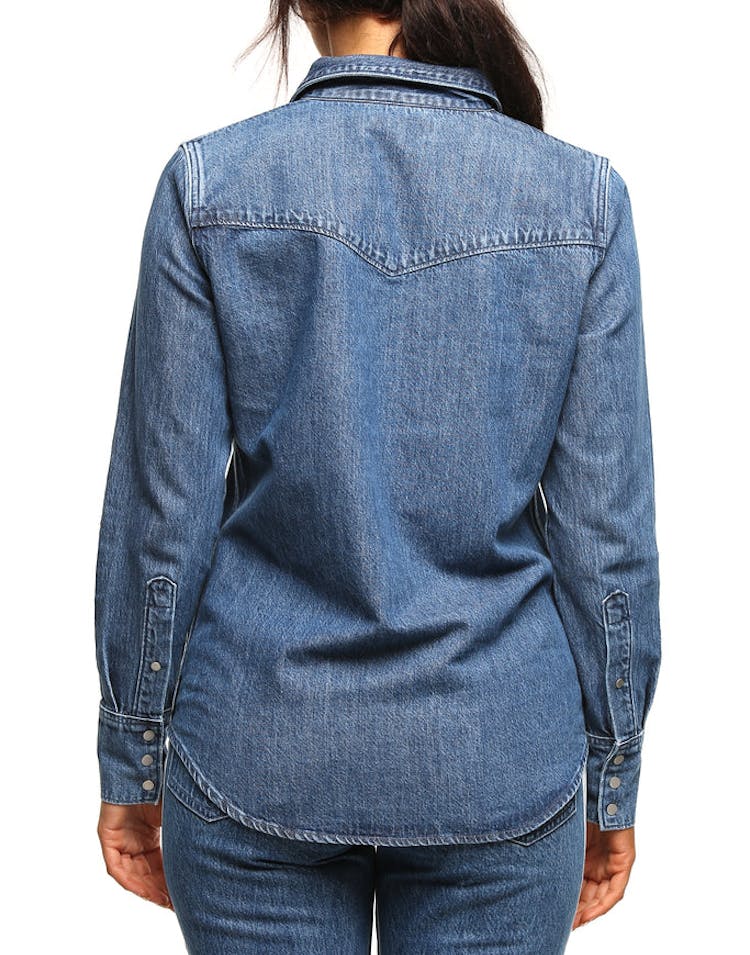 Calvin Klein Women's Western Lean Contrast Shirt Dark Blue/White