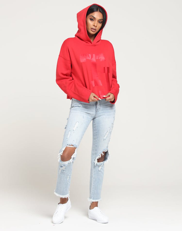 Tommy Jeans Women's TJ Raw Hem Dem Detail Hoodie Red