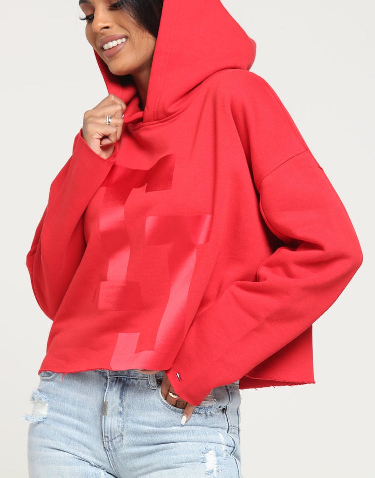 Tommy Jeans Women's TJ Raw Hem Dem Detail Hoodie Red