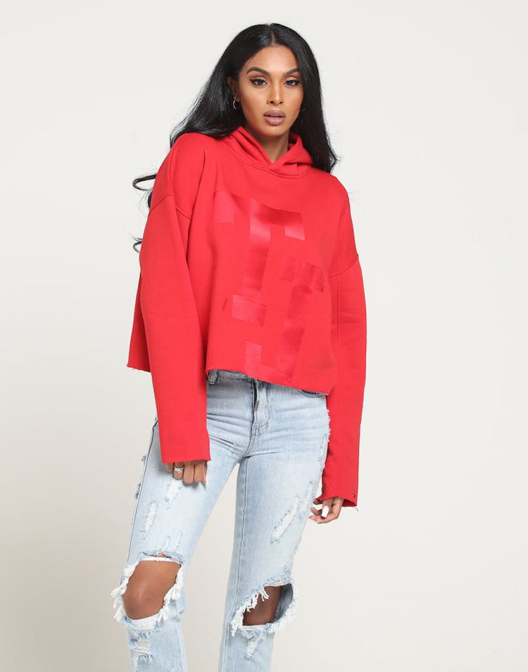 Tommy Jeans Women's TJ Raw Hem Dem Detail Hoodie Red