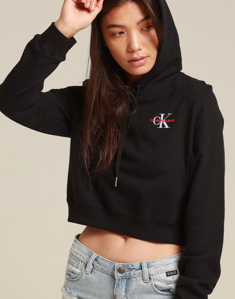 Calvin Klein Women's Monogram Embroidery Hoodie Black