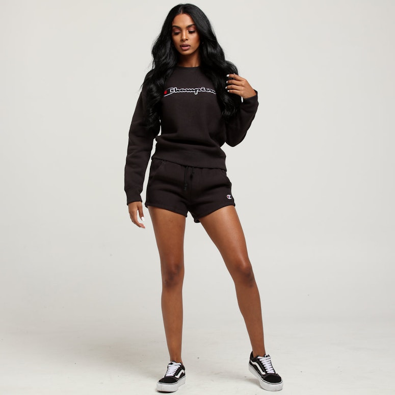 Champion Women's Reverse Weave Chenille Script Crew Black