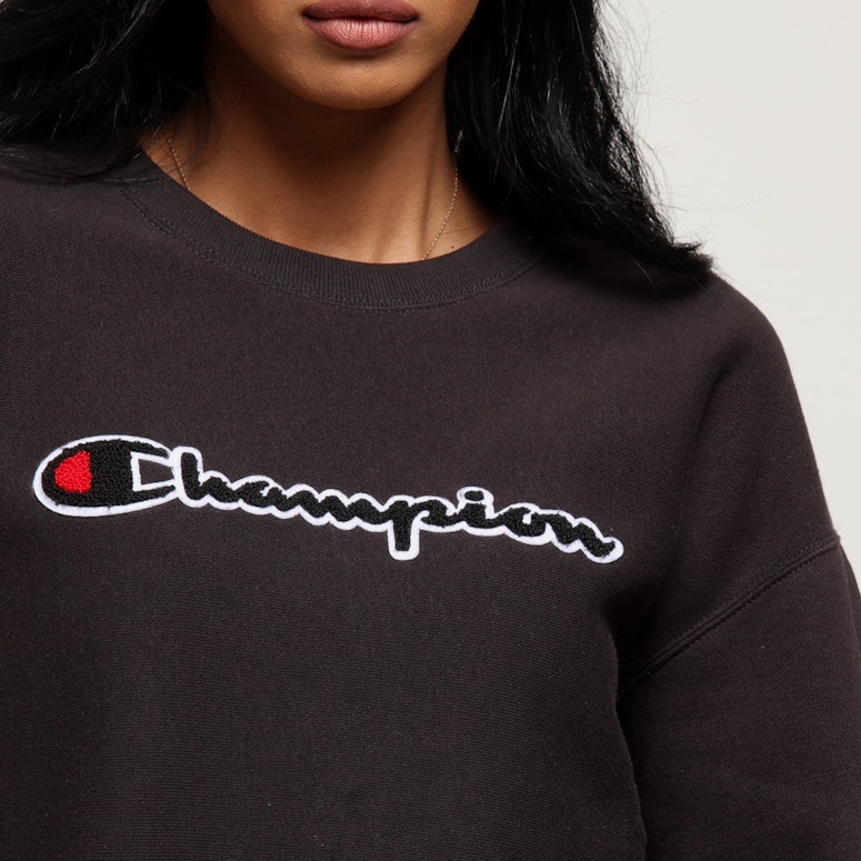 Champion Women's Reverse Weave Chenille Script Crew Black