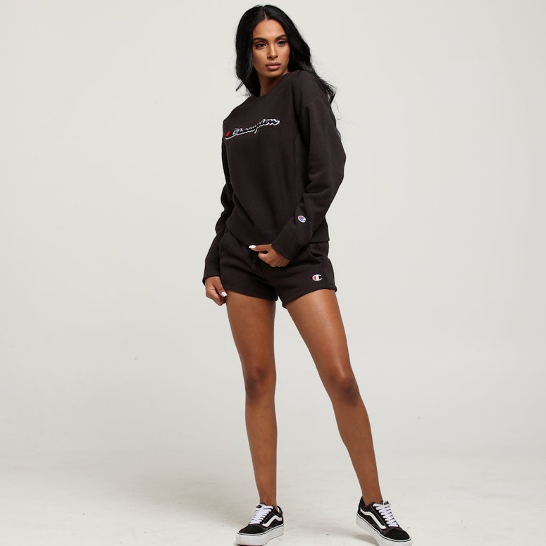 Champion Women's Reverse Weave Chenille Script Crew Black