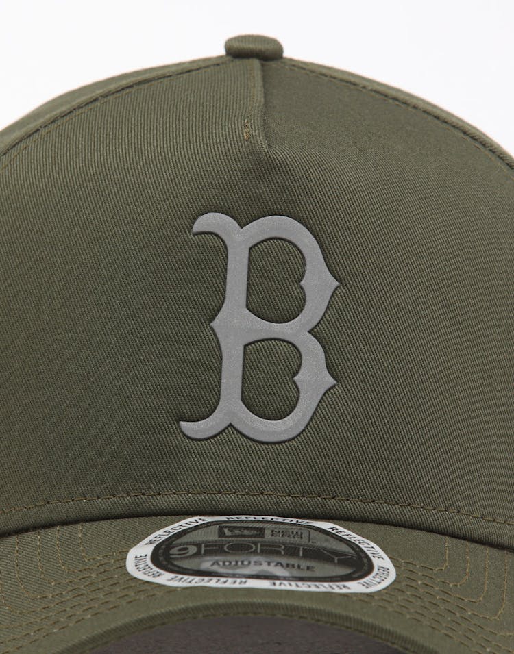 New Era Boston Red Sox 9FORTY A-Frame Reflective Logo Snapback Olive/3M
