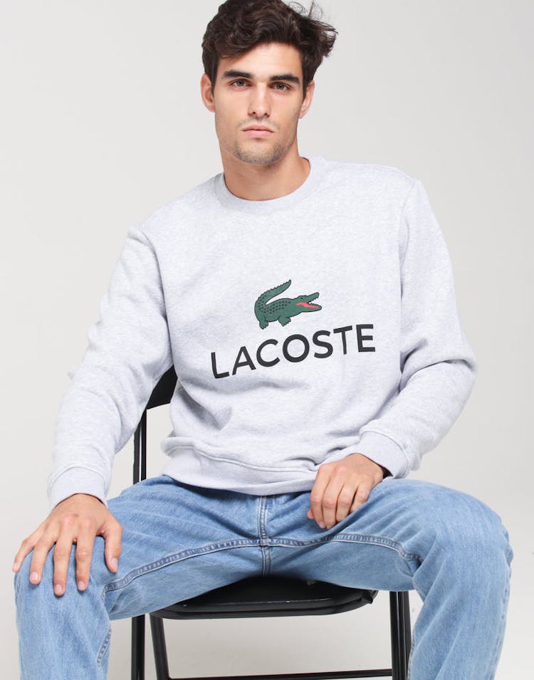 Lacoste Crew Neck Logo Sweat Silver