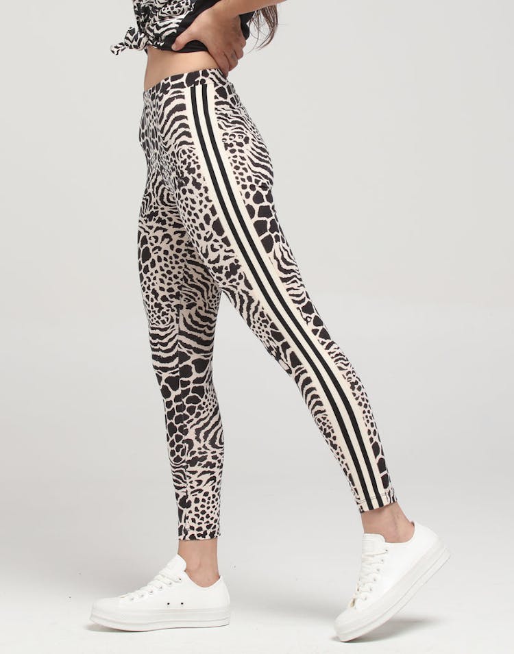 ADIDAS WOMEN'S AOP TIGHTS ECRU/BLACK LEOPARD