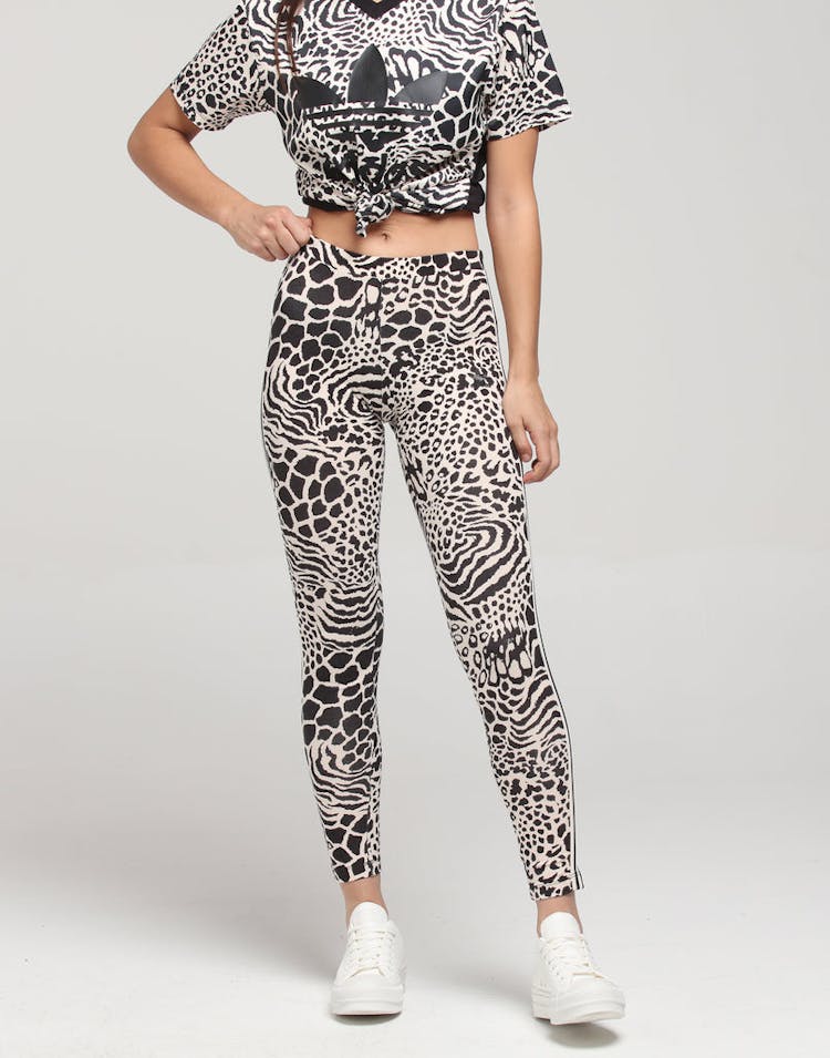 ADIDAS WOMEN'S AOP TIGHTS ECRU/BLACK LEOPARD