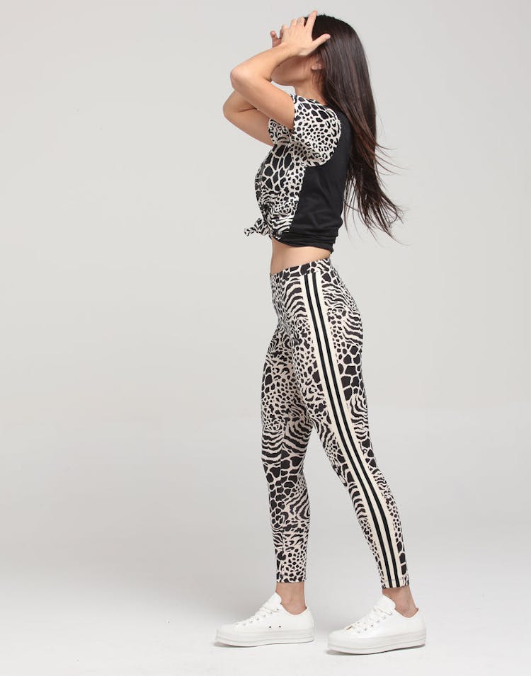 ADIDAS WOMEN'S AOP TIGHTS ECRU/BLACK LEOPARD