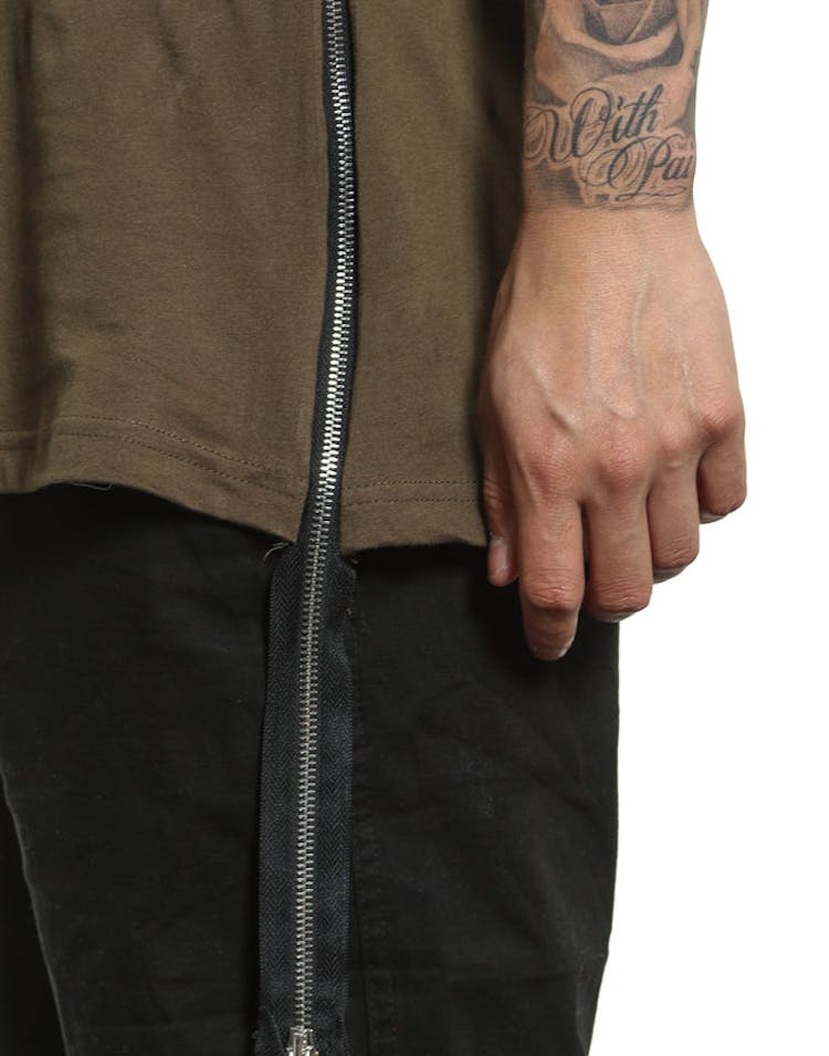Civil Regime Extended Zip Long Tee Olive