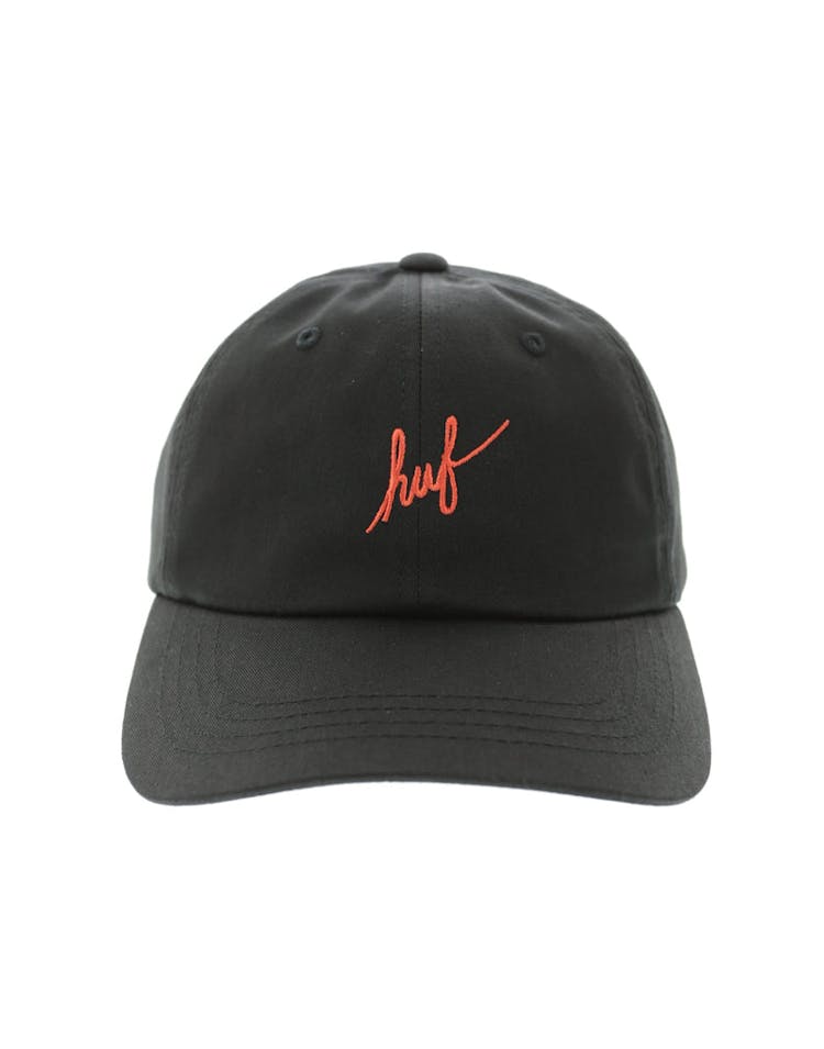 Huf Script Curved 6 Panel Strapback Black