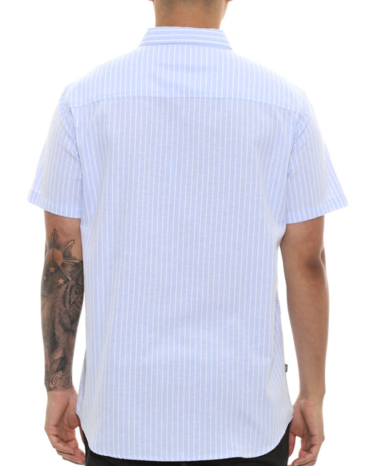 Stussy Lion Stripe Short Sleeve Button up Blue