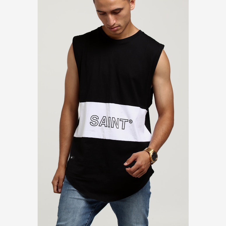 SAINT MORTA OCEANS PANELLED MUSCLE TEE BLACK/WHITE