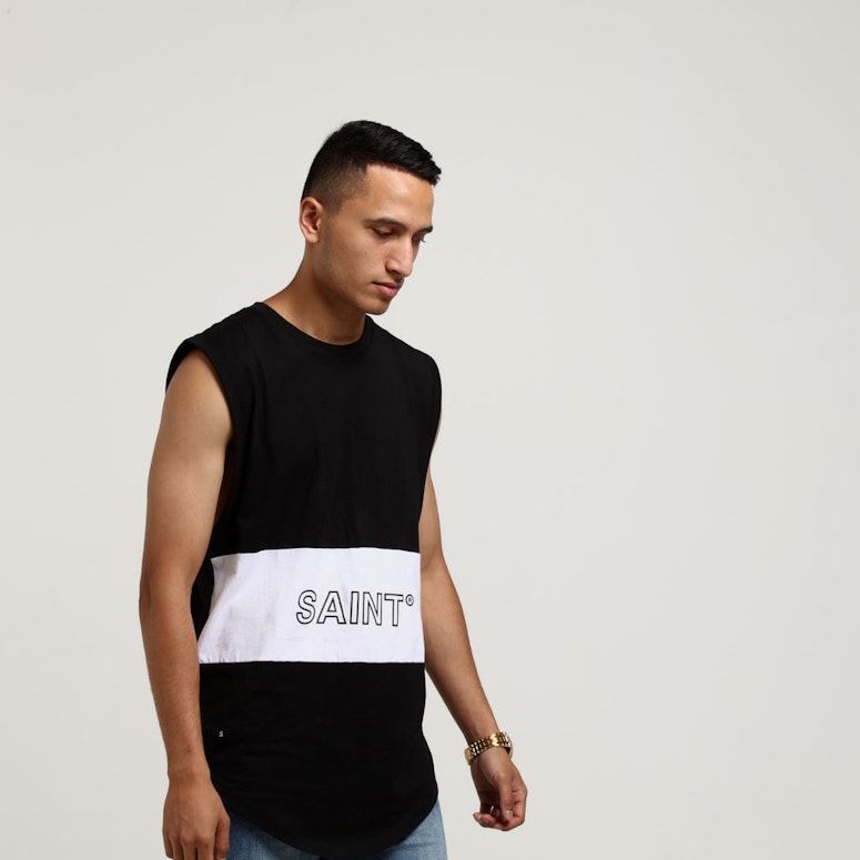 SAINT MORTA OCEANS PANELLED MUSCLE TEE BLACK/WHITE