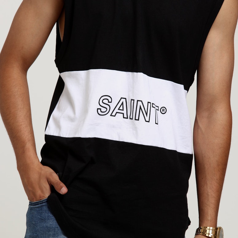 SAINT MORTA OCEANS PANELLED MUSCLE TEE BLACK/WHITE