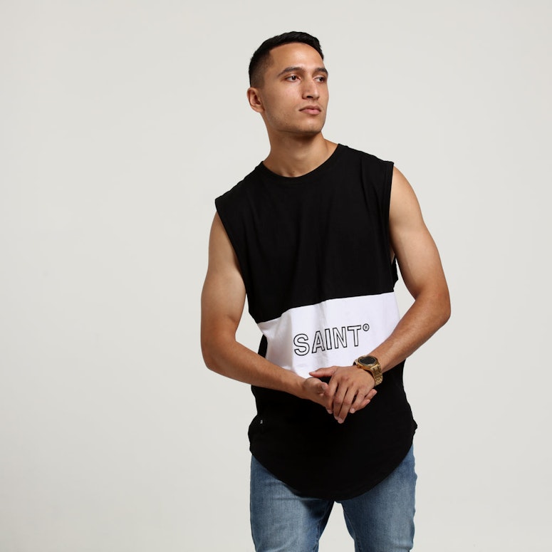 SAINT MORTA OCEANS PANELLED MUSCLE TEE BLACK/WHITE