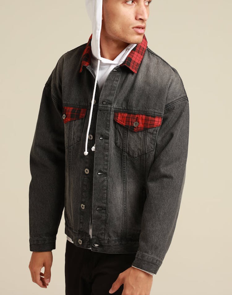 New Slaves Tartan Denim Jacket Black