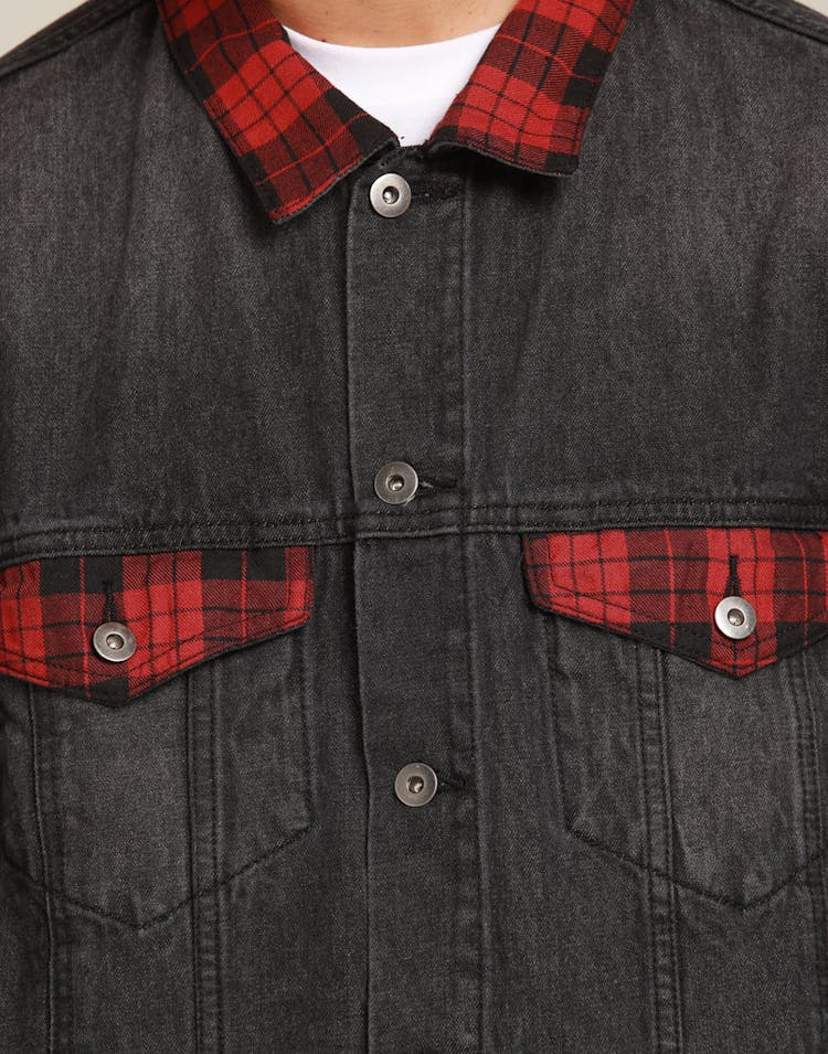 New Slaves Tartan Denim Jacket Black
