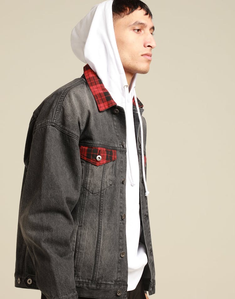 New Slaves Tartan Denim Jacket Black