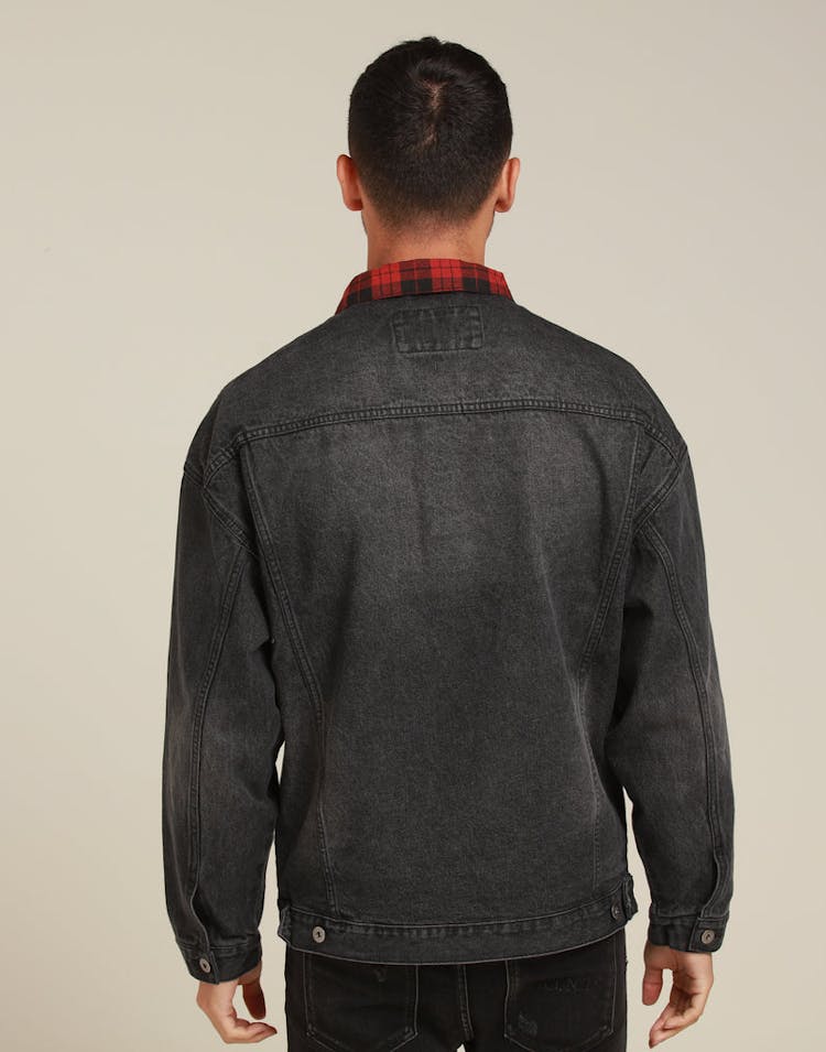 New Slaves Tartan Denim Jacket Black