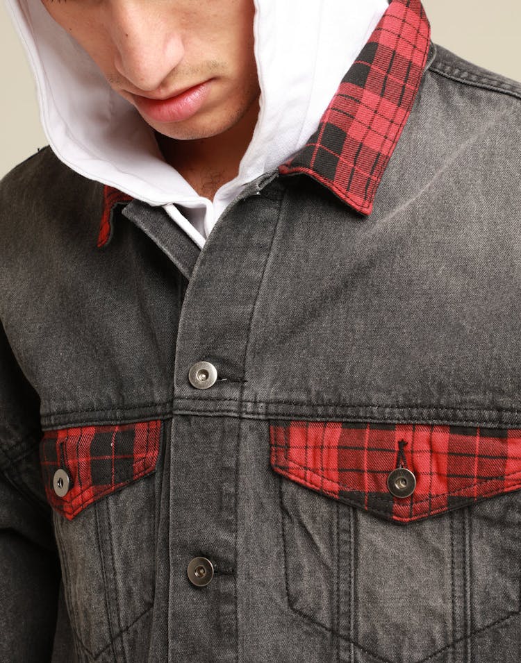 New Slaves Tartan Denim Jacket Black