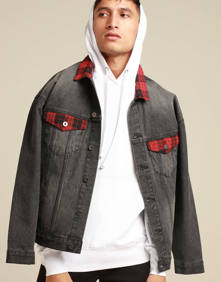 New Slaves Tartan Denim Jacket Black