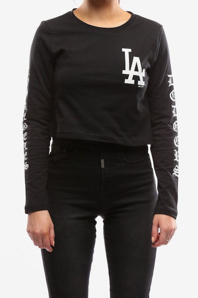 Majestic Athletic Women's Dodgers Gothic Long Sleeve Crop Tee Black