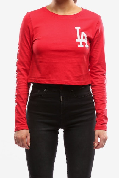 Majestic Athletic Women's Dodgers Gothic Long Sleeve Crop Tee Red