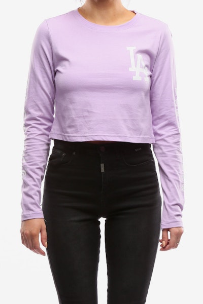 Majestic Athletic Women's Dodgers Gothic Long Sleeve Crop Tee Lavender