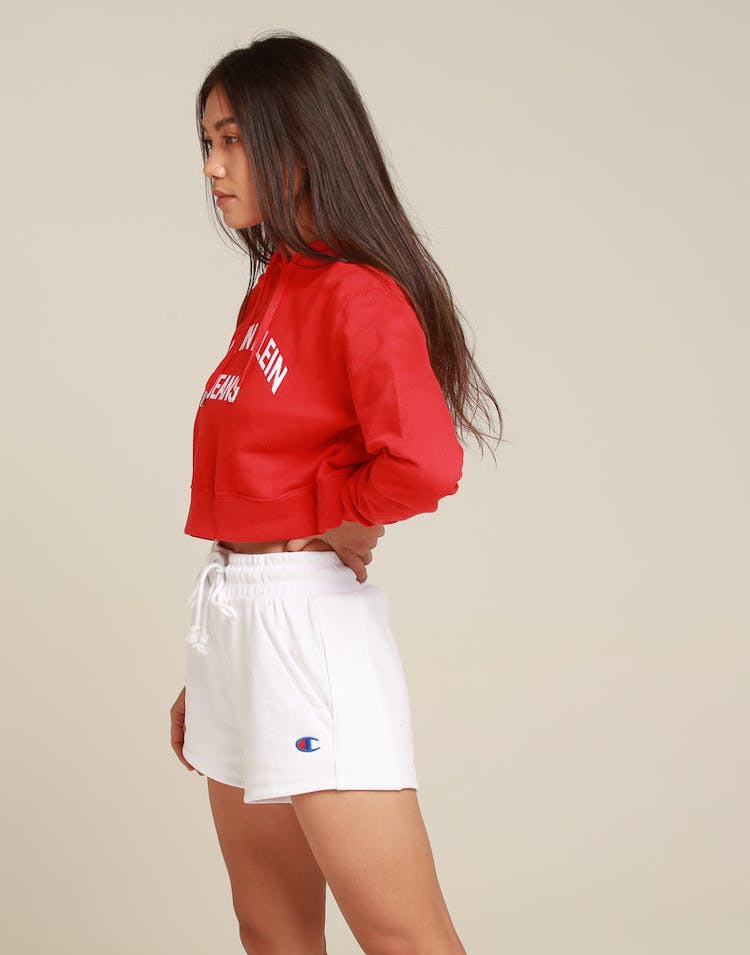 Calvin Klein Women's Institutional Curved Logo Crop Hood Red/White