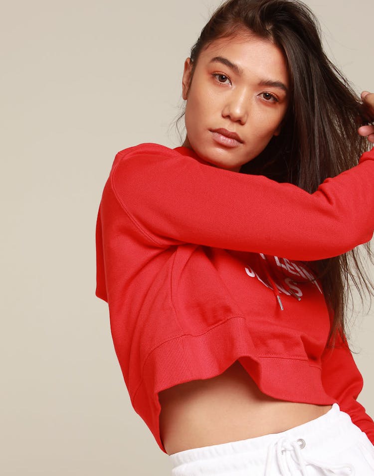 Calvin Klein Women's Institutional Curved Logo Crop Hood Red/White