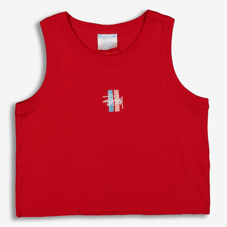 Stussy Women's Graffiti Bar Cut Off Tank Red
