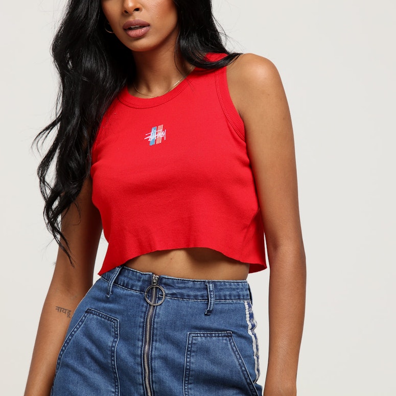 Stussy Women's Graffiti Bar Cut Off Tank Red
