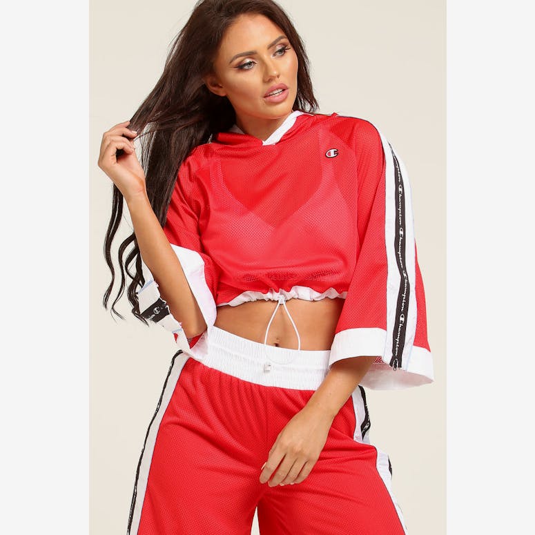 Champion Women's Hooded Crop Mesh Top Red