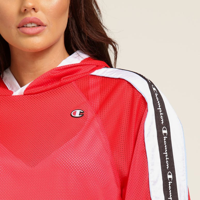 Champion Women's Hooded Crop Mesh Top Red