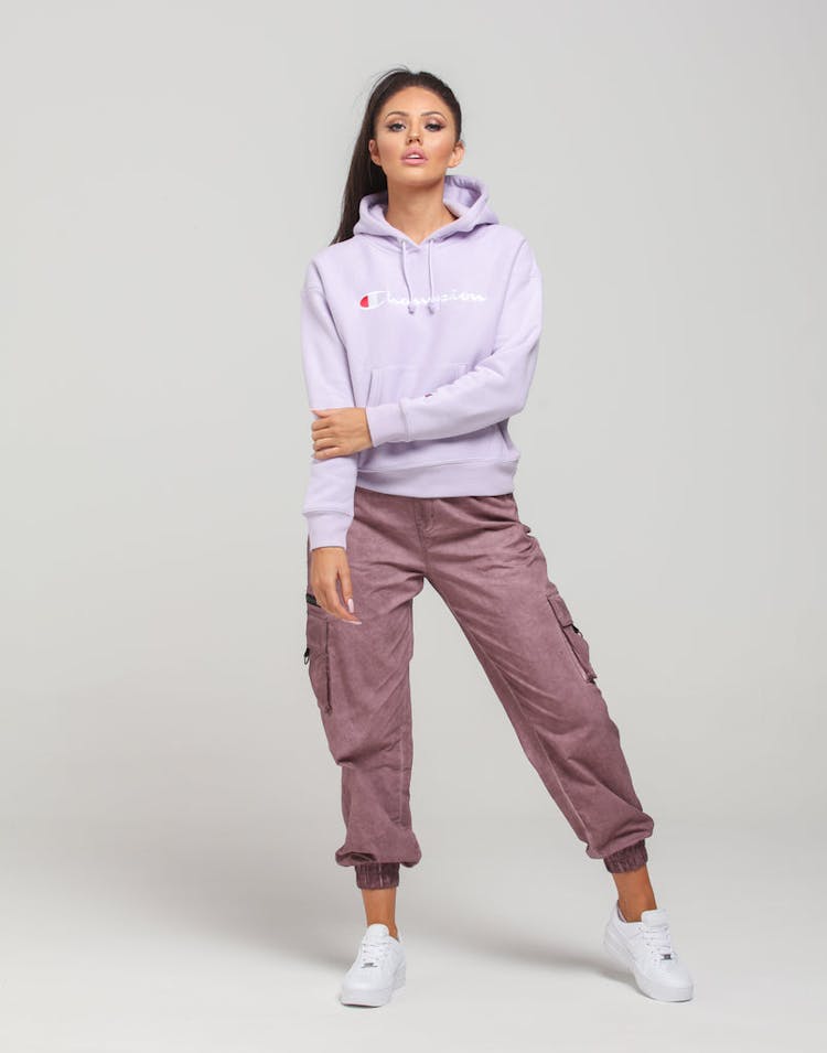 Champion Women's Rev Weave Script Hood Pale Violet Rose