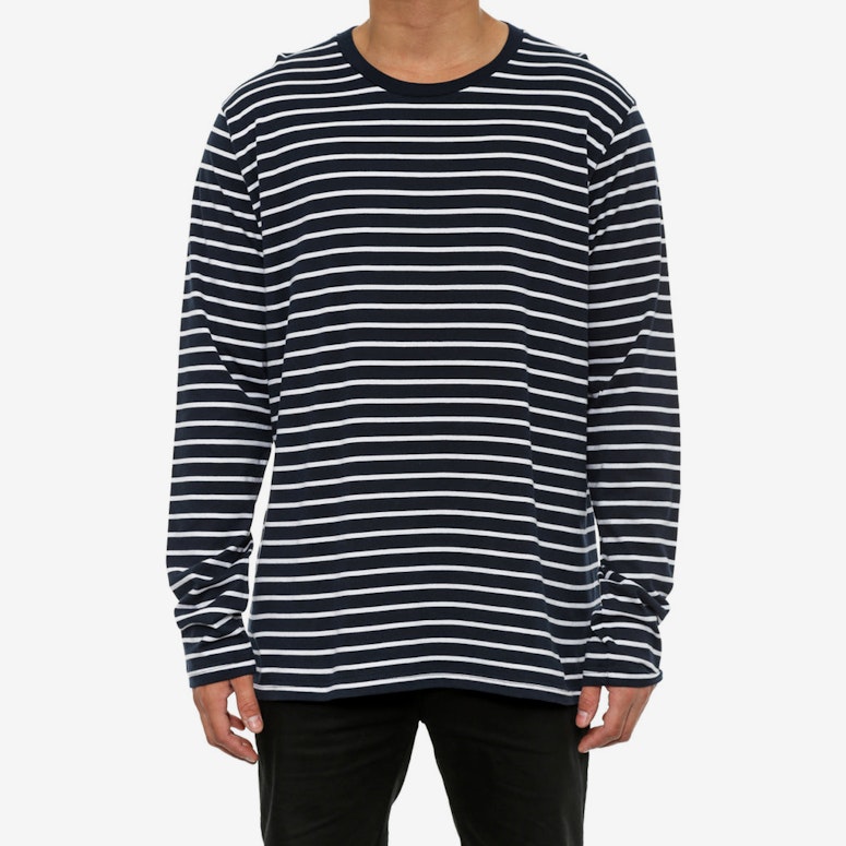 Match Stripe Long Sleeve Tee Navy/white