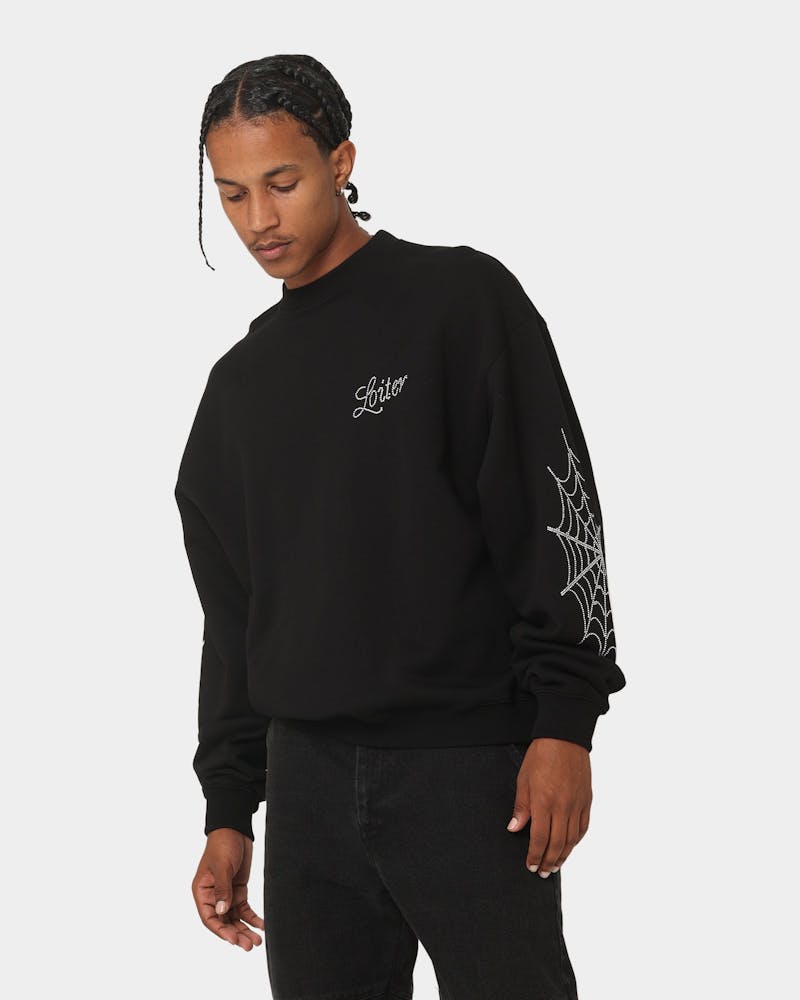 Loiter Spider Rhinestone Crewneck Black thumbnail - 1