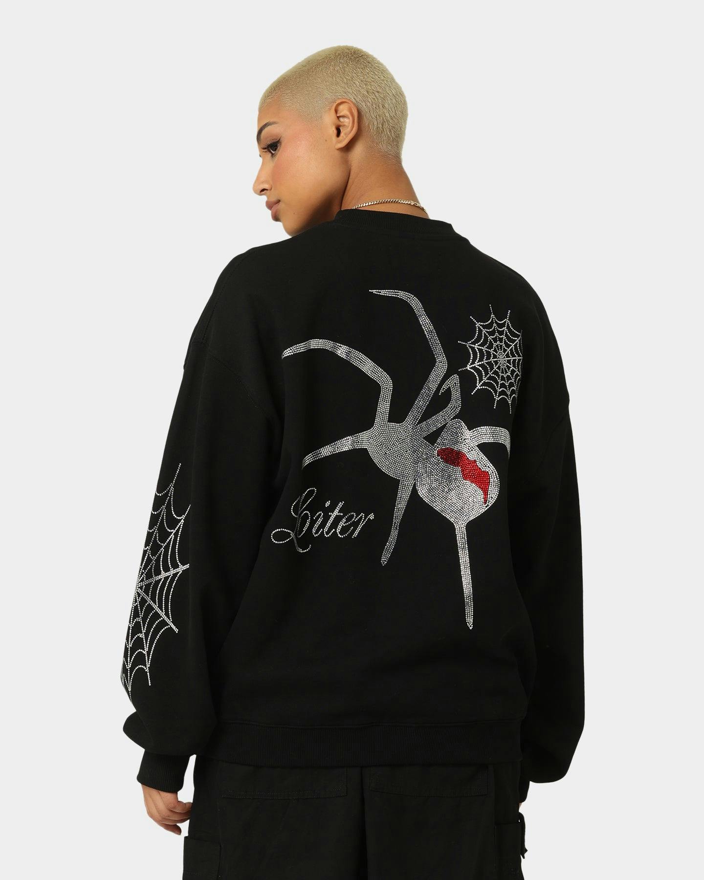 Loiter Spider Rhinestone Crewneck Black
