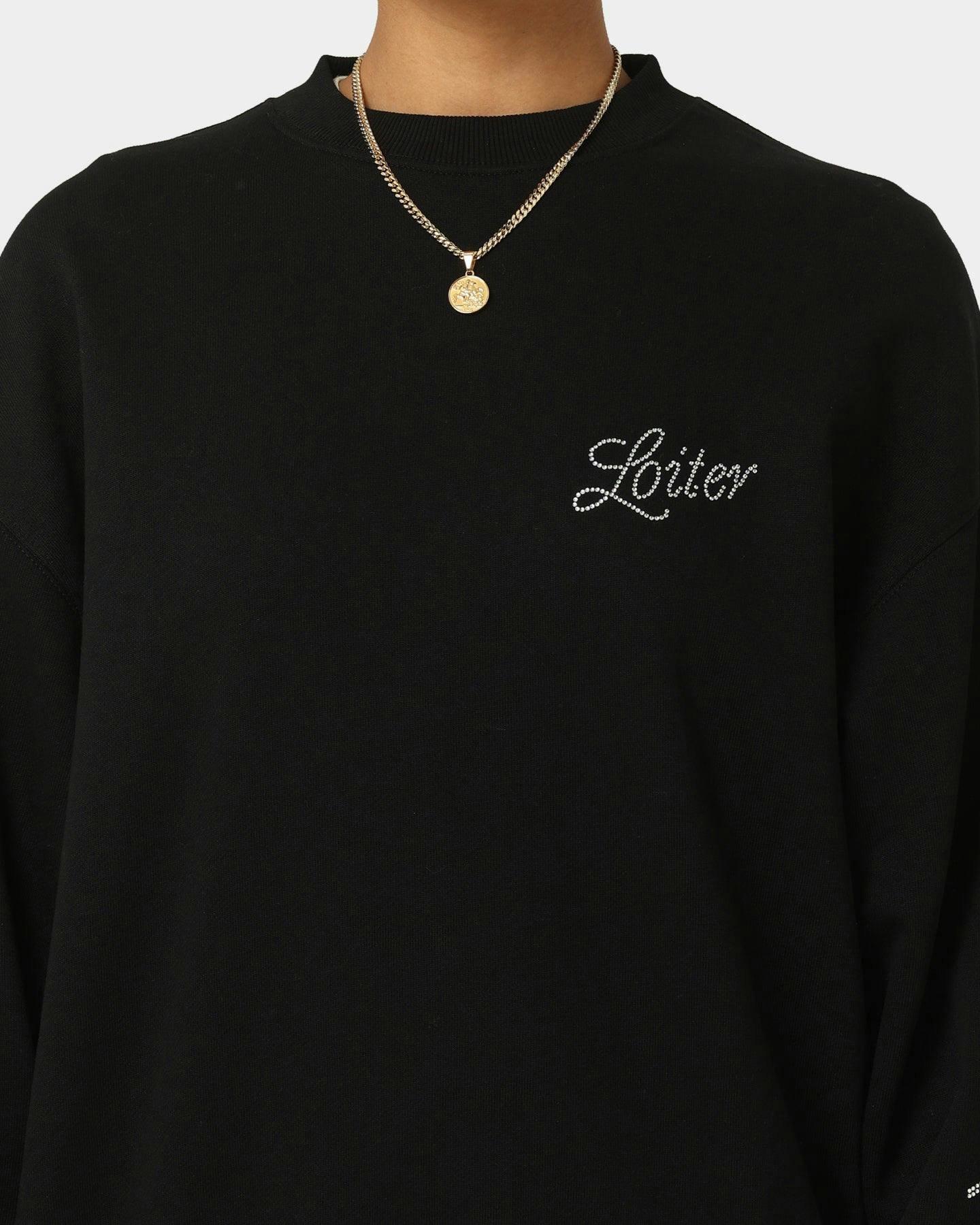 Loiter Spider Rhinestone Crewneck Black
