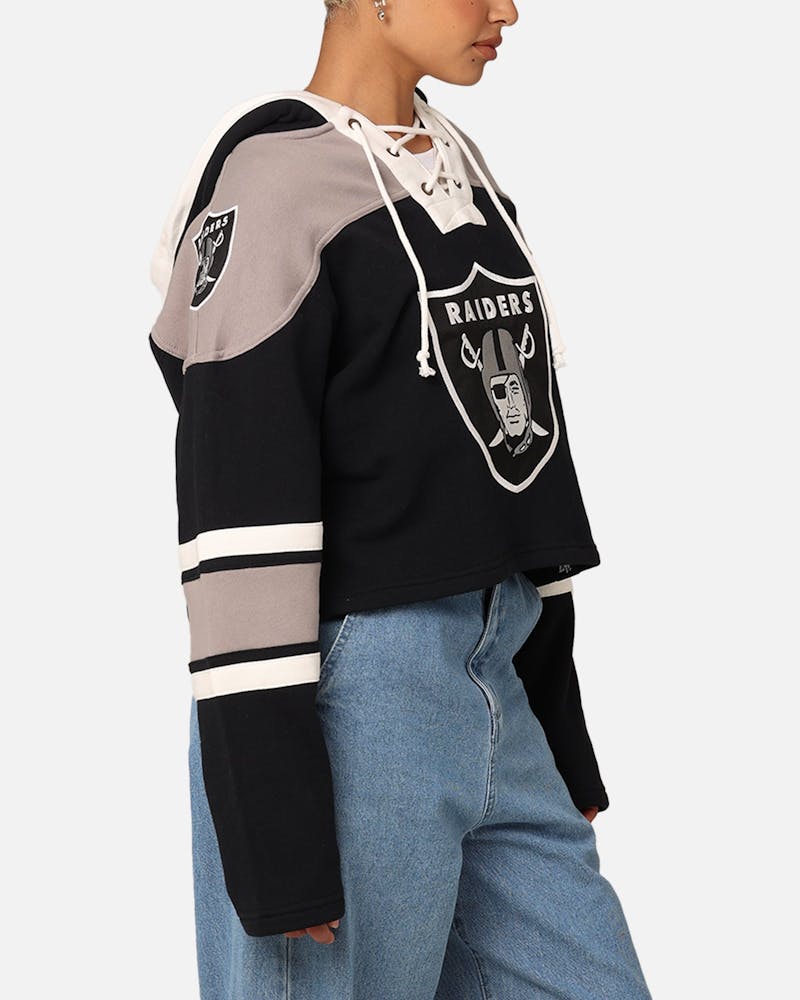 47 Brand Women's Las Vegas Raiders Cropped Lacer Hoodie Jet Black thumbnail - 3