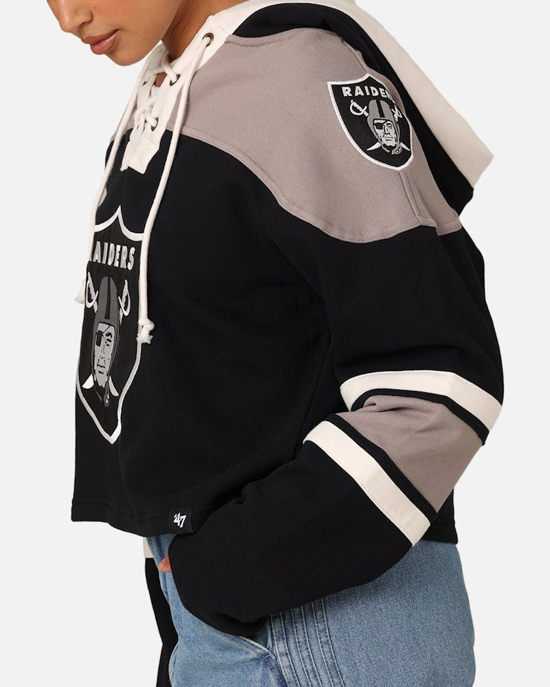 47 Brand Women's Las Vegas Raiders Cropped Lacer Hoodie Jet Black thumbnail - 5