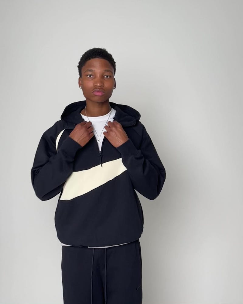 Nike Swoosh Fleece Half-Zip Hoodie Black/Coconut Milk thumbnail - 1