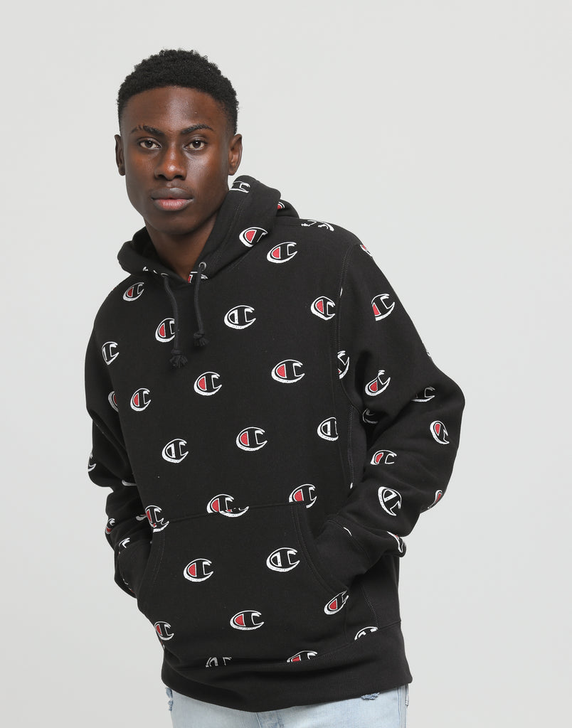 Champion Reverse Weave Hoodie Allover Black Logo 8d2 Culture