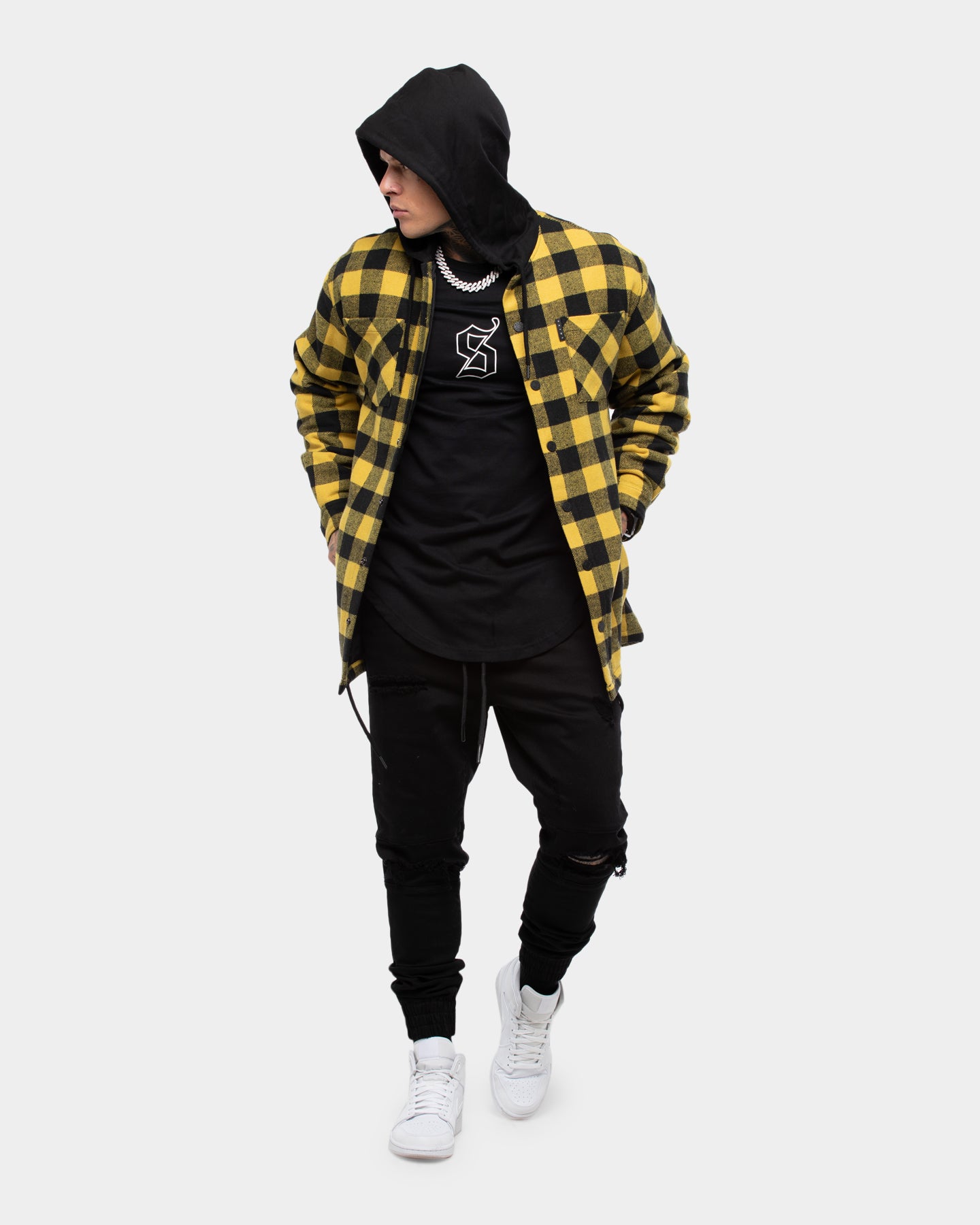 flannel over black hoodie