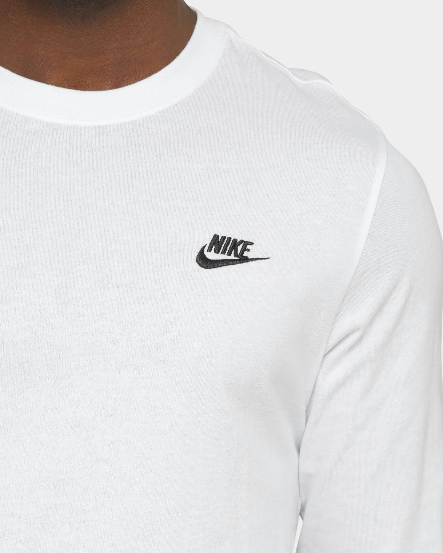 Nike Men's Nike Sportswear Club Long Sleeve T-Shirt White/Black ...