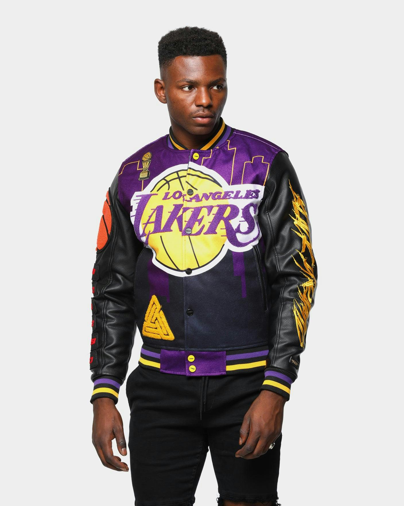 Men S Black Pyramid Los Angeles Lakers Logo Varsity Jacket Yellow Culture Kings Nz