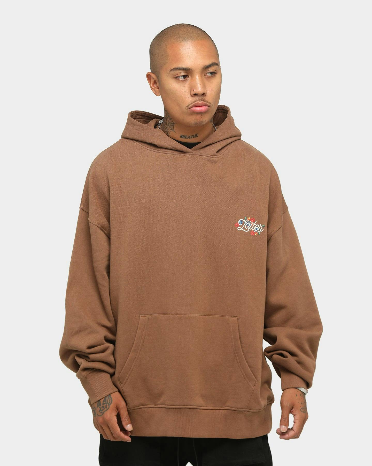 Fleur Loiter Embroidered Hoodie Brown | Culture Kings NZ